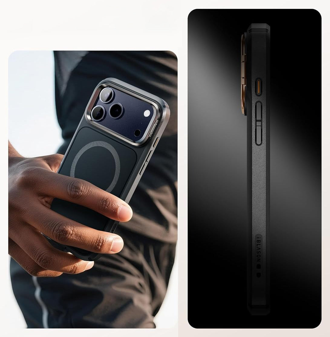 Handyhülle + Glas 9H für iPhone 17 Pro, Supcase i-Blason Ares Flip Mag SPG (CC) mit MagSafe, Schwarz-Grau