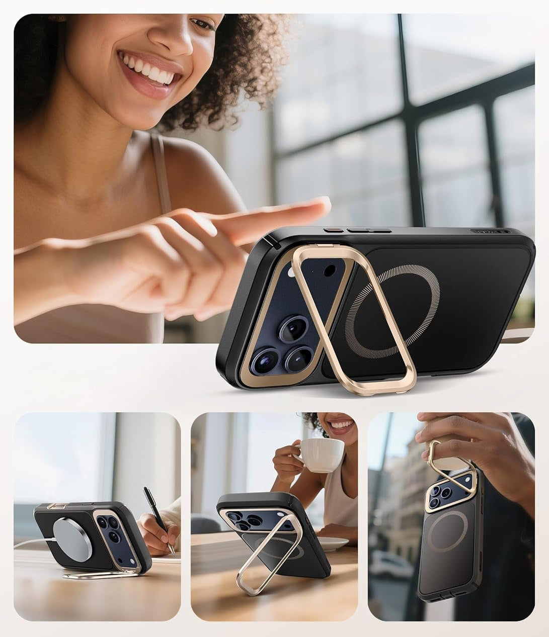 Handyhülle + Glas 9H für iPhone 17 Pro, Supcase i-Blason Ares Flip Mag SPG (CC) mit MagSafe, Schwarz-Golden