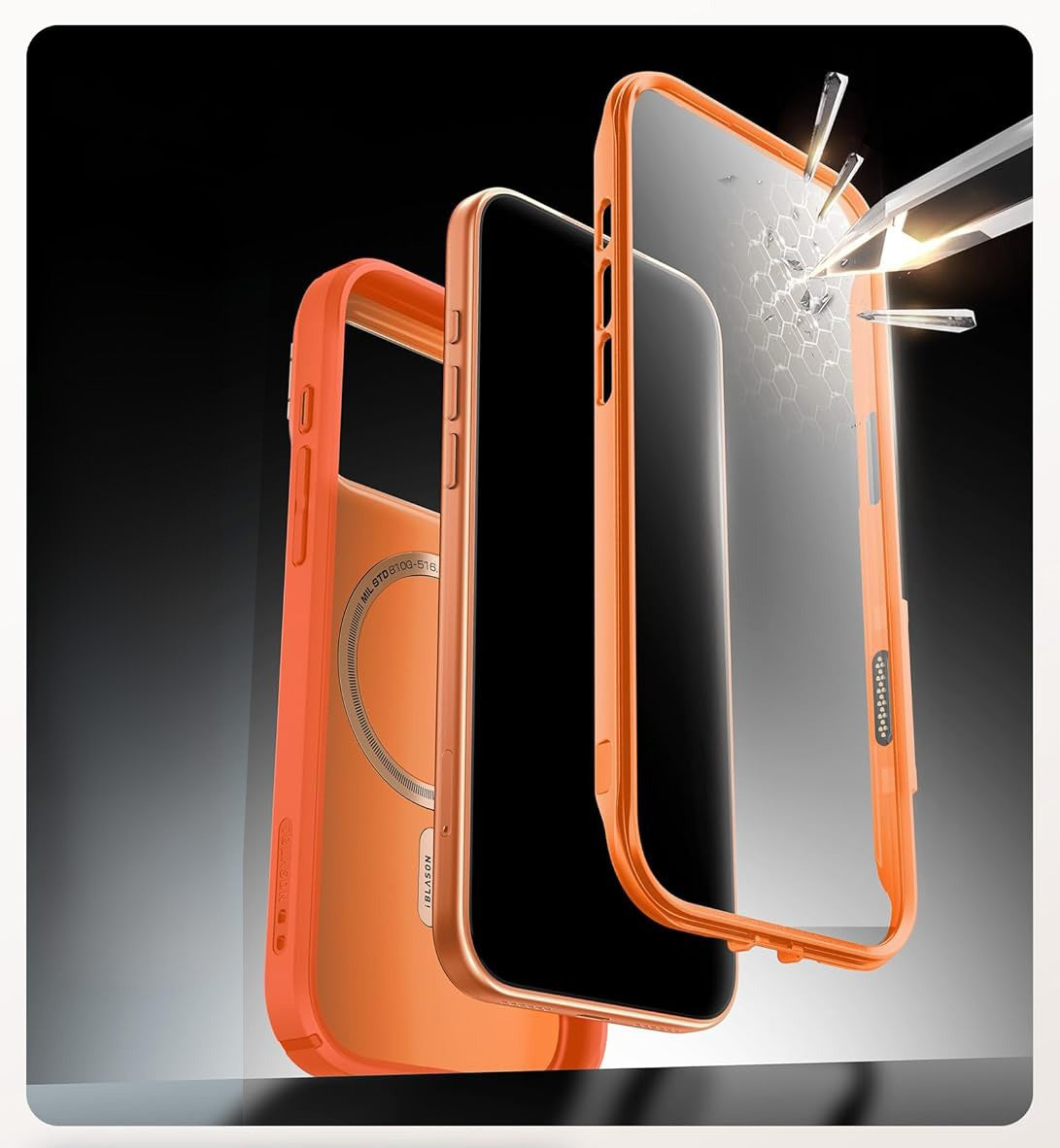 Handyhülle + Glas 9H für iPhone 17 Pro Max, Supcase i-Blason Ares Flip Mag SPG (CC) mit MagSafe, Orange-Golden