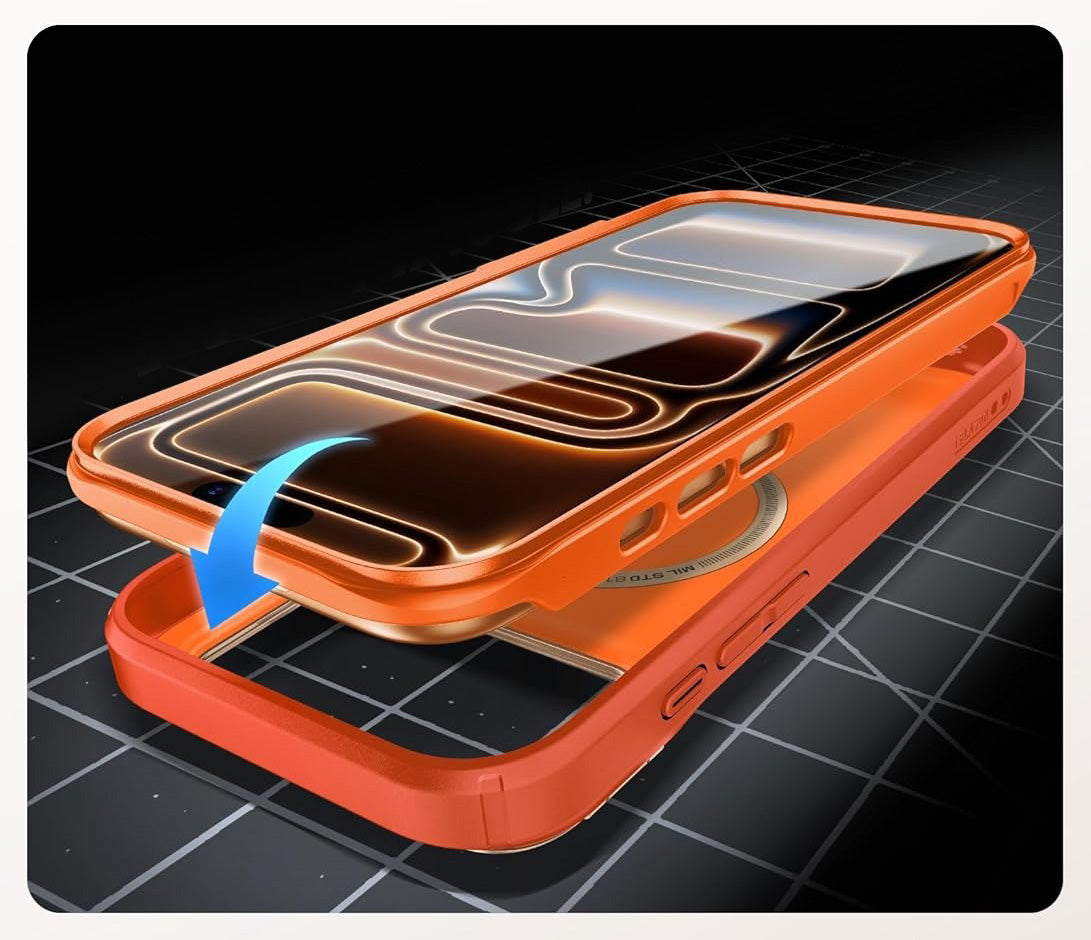 Handyhülle + Glas 9H für iPhone 17 Pro Max, Supcase i-Blason Ares Flip Mag SPG (CC) mit MagSafe, Orange-Golden