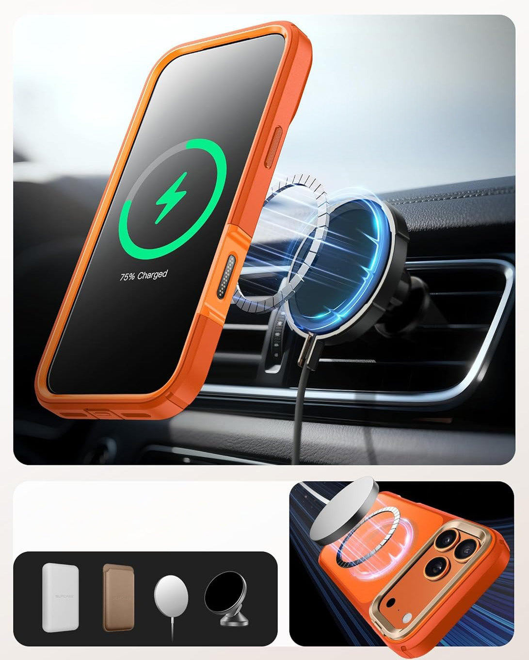 Handyhülle + Glas 9H für iPhone 17 Pro Max, Supcase i-Blason Ares Flip Mag SPG (CC) mit MagSafe, Orange-Golden