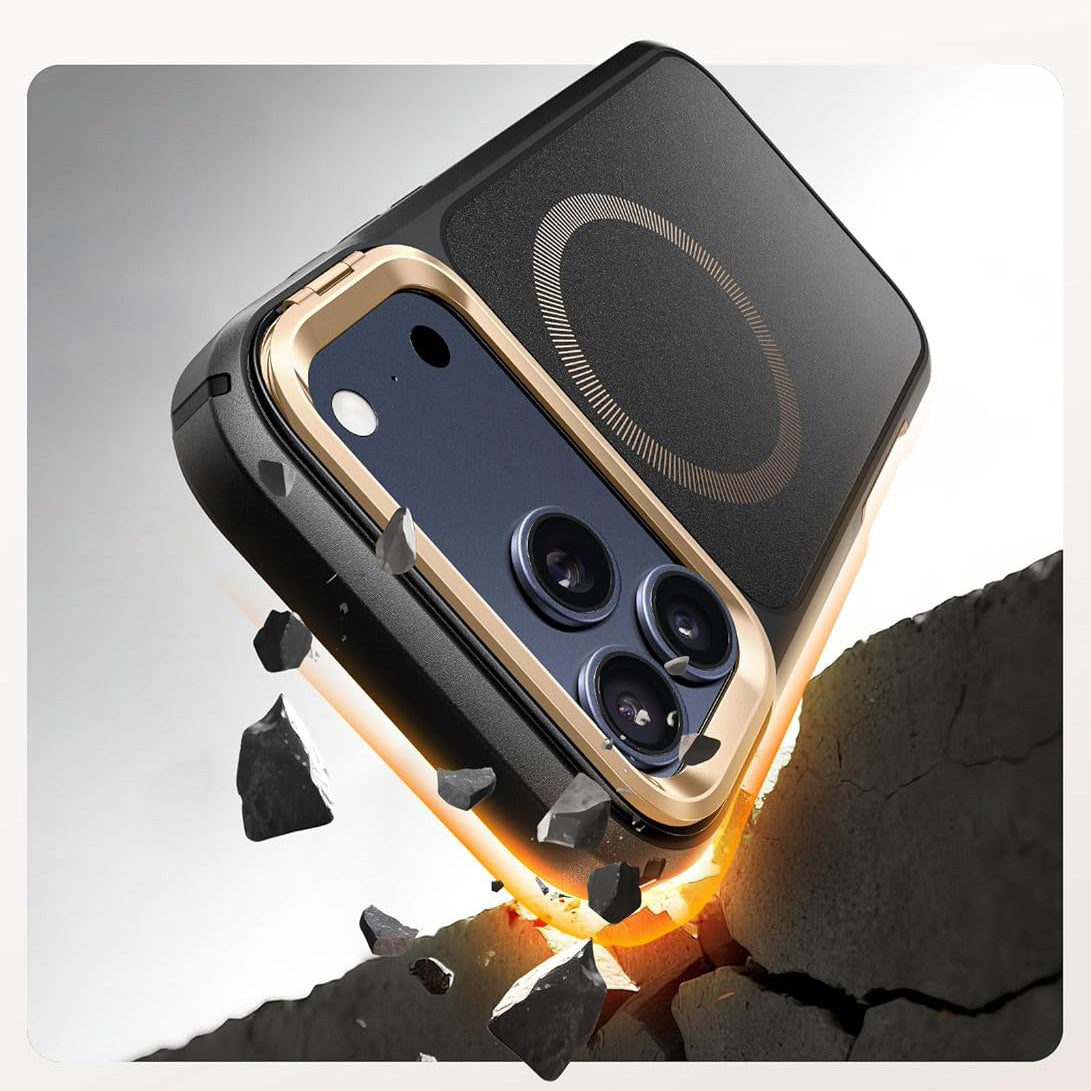 Handyhülle + Glas 9H für iPhone 17 Pro Max, Supcase i-Blason Ares Flip Mag SPG (CC) mit MagSafe, Schwarz-Golden