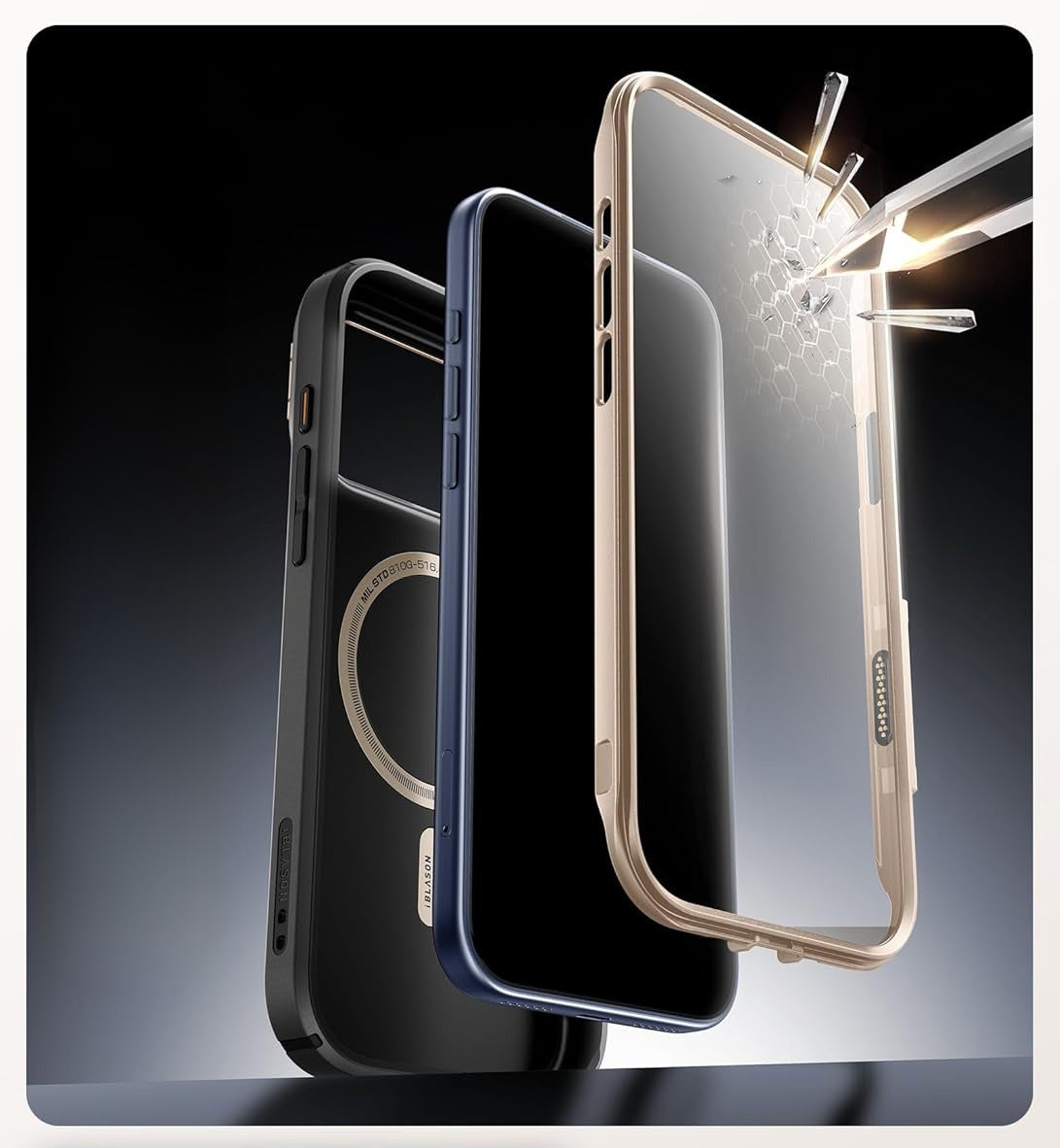 Handyhülle + Glas 9H für iPhone 17 Pro Max, Supcase i-Blason Ares Flip Mag SPG (CC) mit MagSafe, Schwarz-Golden