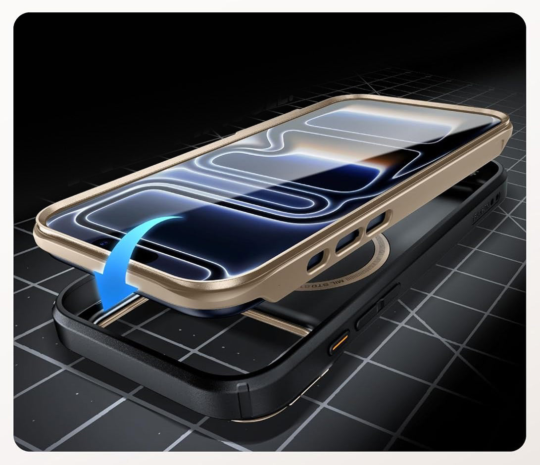 Handyhülle + Glas 9H für iPhone 17 Pro Max, Supcase i-Blason Ares Flip Mag SPG (CC) mit MagSafe, Schwarz-Golden
