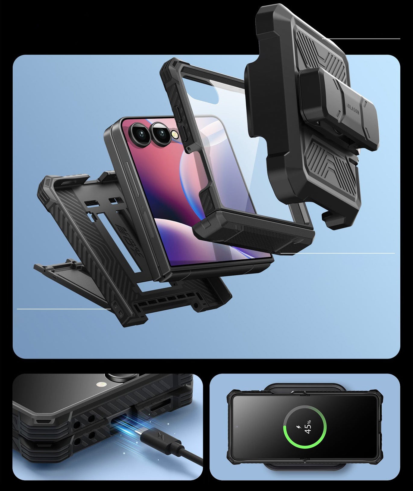 Handyhülle für Galaxy Z Flip7, Supcase i-Blason Armorbox BackSP, Schwarz