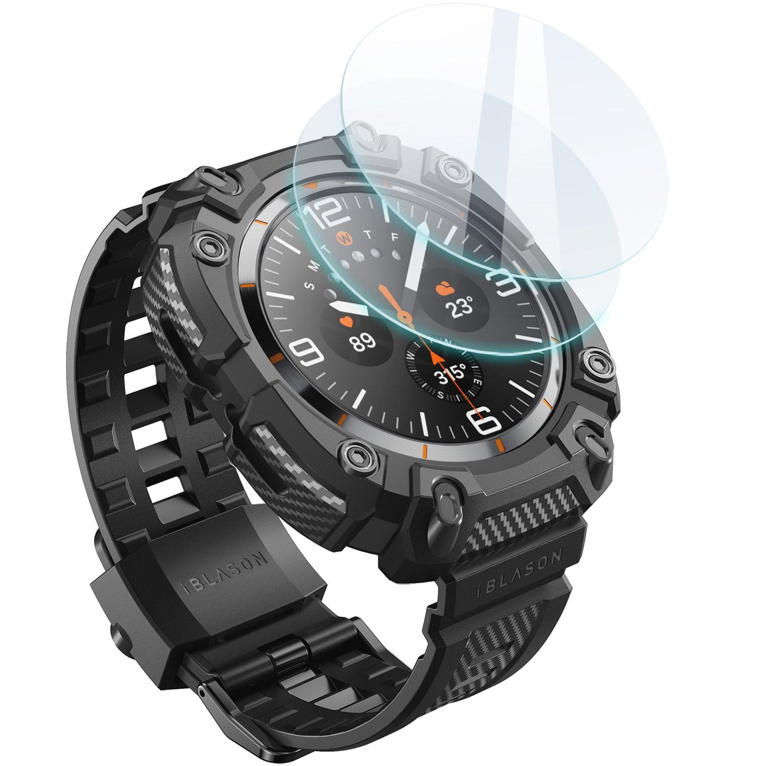 Schutzhülle mit Armband + 2x Glas für Galaxy Watch Ultra 47mm, Supcase i-Blason ArmorBox, Schwarz