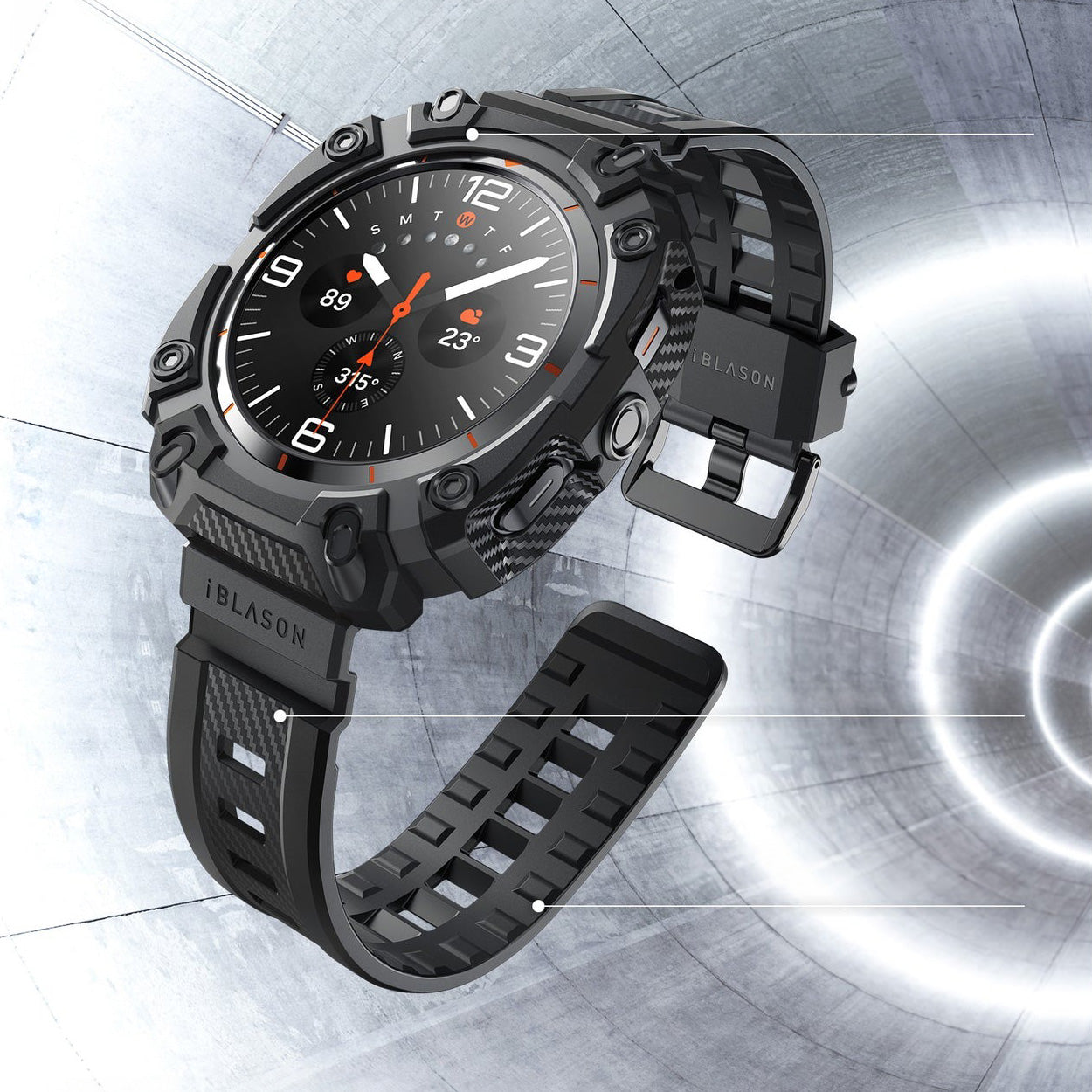 Schutzhülle mit Armband + 2x Glas für Galaxy Watch Ultra 47mm, Supcase i-Blason ArmorBox, Schwarz