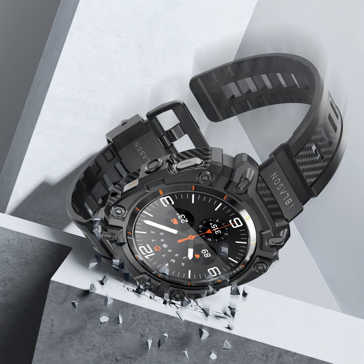 Schutzhülle mit Armband + 2x Glas für Galaxy Watch Ultra 47mm, Supcase i-Blason ArmorBox, Schwarz