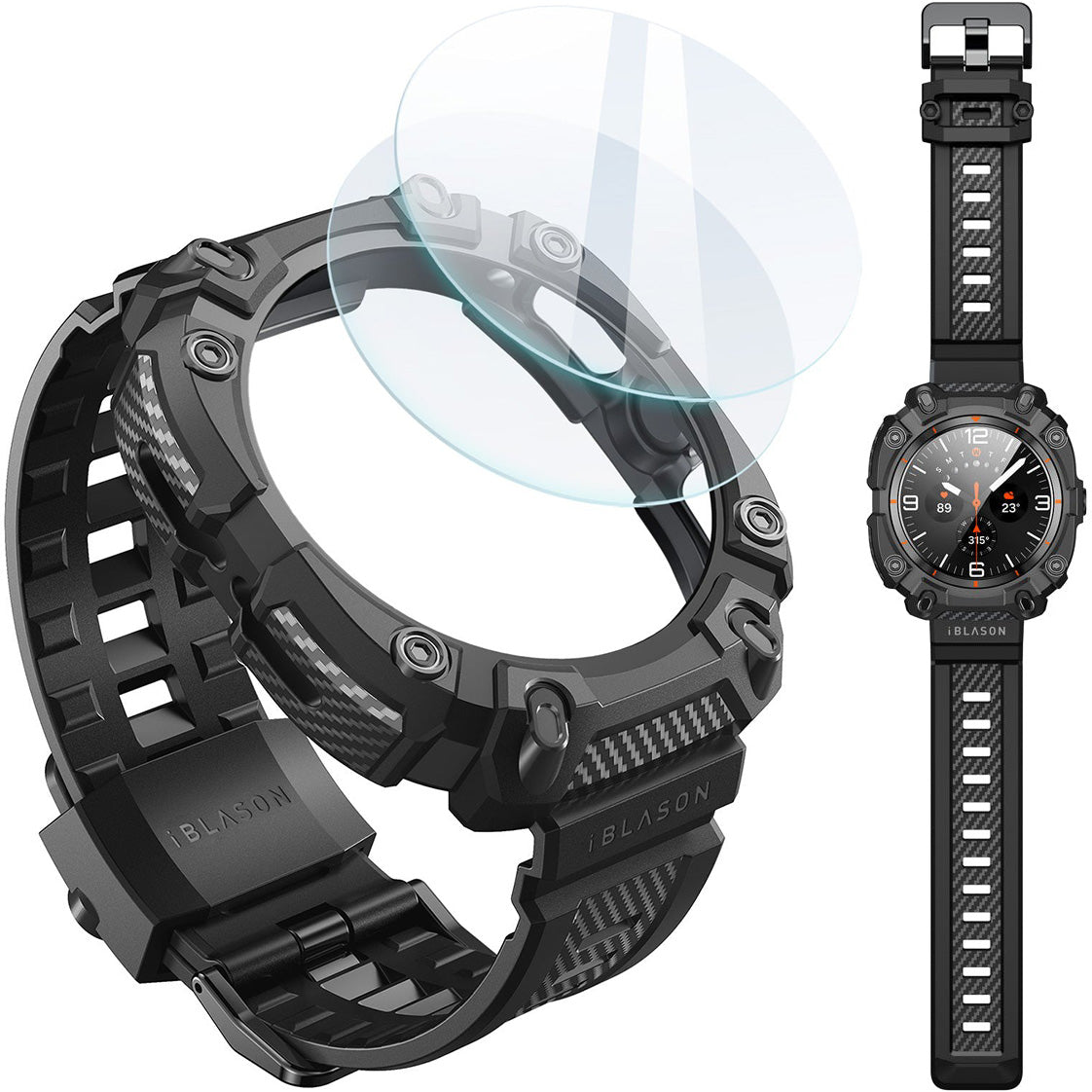 Schutzhülle mit Armband + 2x Glas für Galaxy Watch Ultra 47mm, Supcase i-Blason ArmorBox, Schwarz