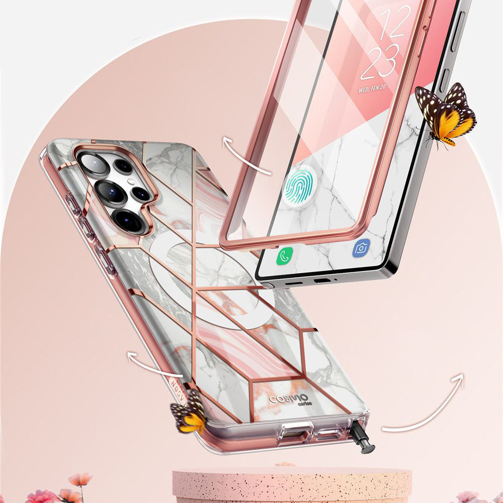 Handyhülle für Galaxy S25 Ultra, Supcase i-Blason Cosmo Mag SP für MagSafe, Marmor-Rosa