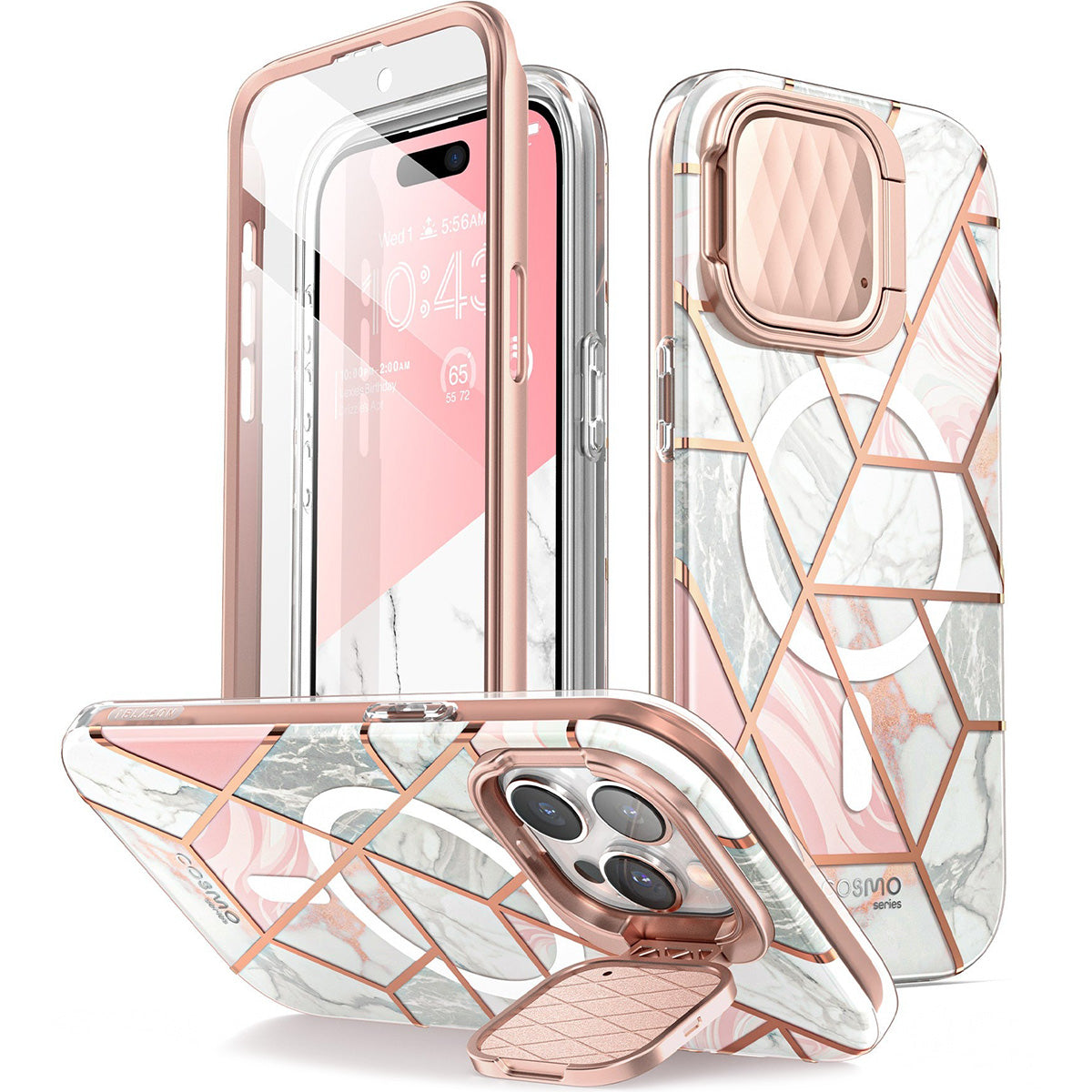 Schutzhülle Supcase i-Blason Cosmo Mag mit MagSafe SP Stand für iPhone 15 Pro, Marmor-Rosa