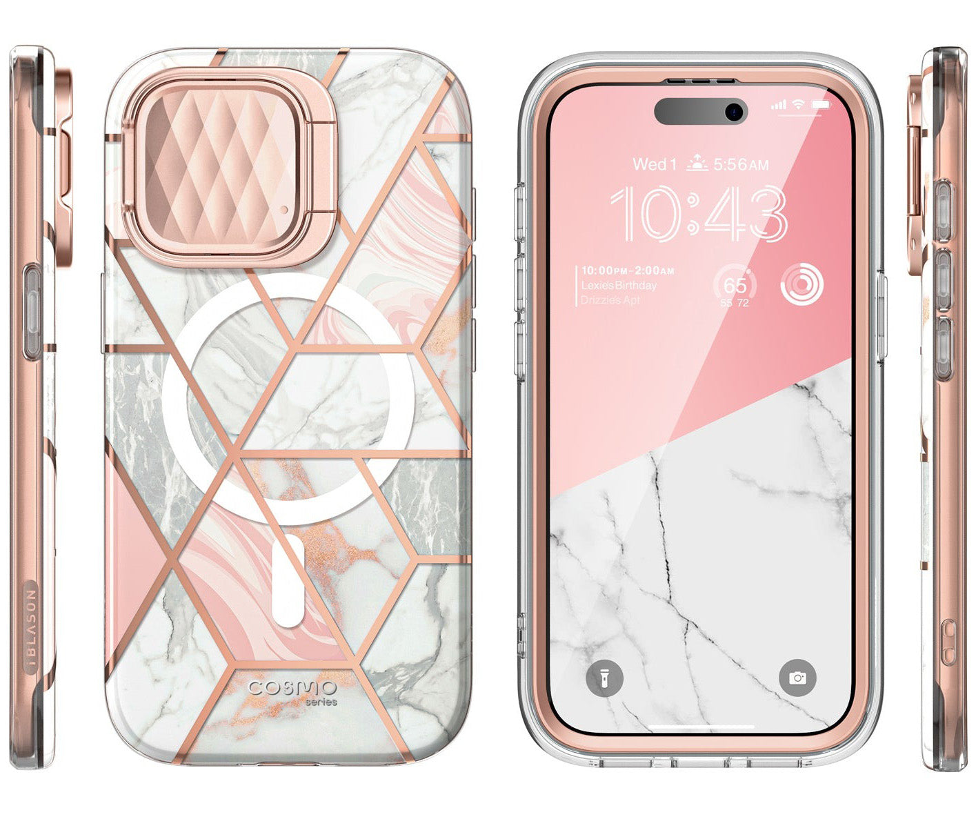 Schutzhülle Supcase i-Blason Cosmo Mag mit MagSafe SP Stand für iPhone 15 Pro, Marmor-Rosa