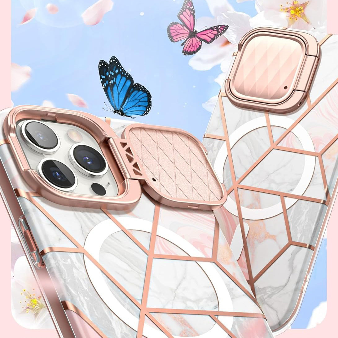 Schutzhülle Supcase i-Blason Cosmo Mag mit MagSafe SP Stand für iPhone 15 Pro, Marmor-Rosa