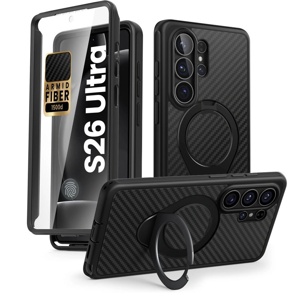 Handyhülle für Galaxy S26 Ultra, Supcase i-Blason Cosmo Mag RingStand Aramid SP mit MagSafe, Schwarz mit Kohlefaser