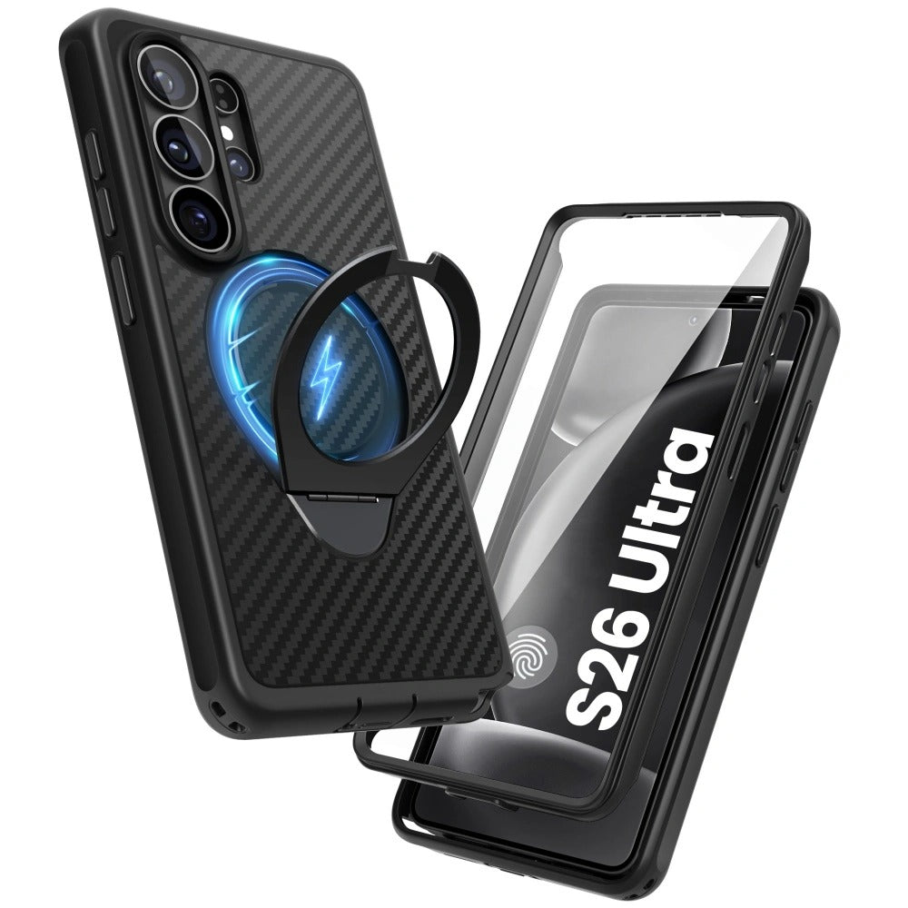 Handyhülle für Galaxy S26 Ultra, Supcase i-Blason Cosmo Mag RingStand Aramid SP mit MagSafe, Schwarz mit Kohlefaser