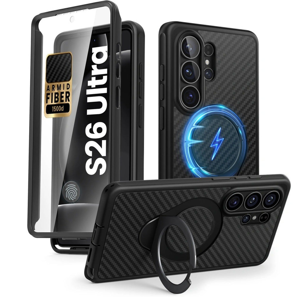 Handyhülle für Galaxy S26 Ultra, Supcase i-Blason Cosmo Mag RingStand Aramid SP mit MagSafe, Schwarz mit Kohlefaser