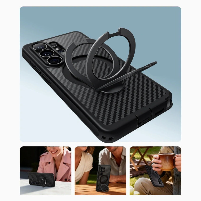 Handyhülle für Galaxy S26 Ultra, Supcase i-Blason Cosmo Mag RingStand Aramid SP mit MagSafe, Schwarz mit Kohlefaser