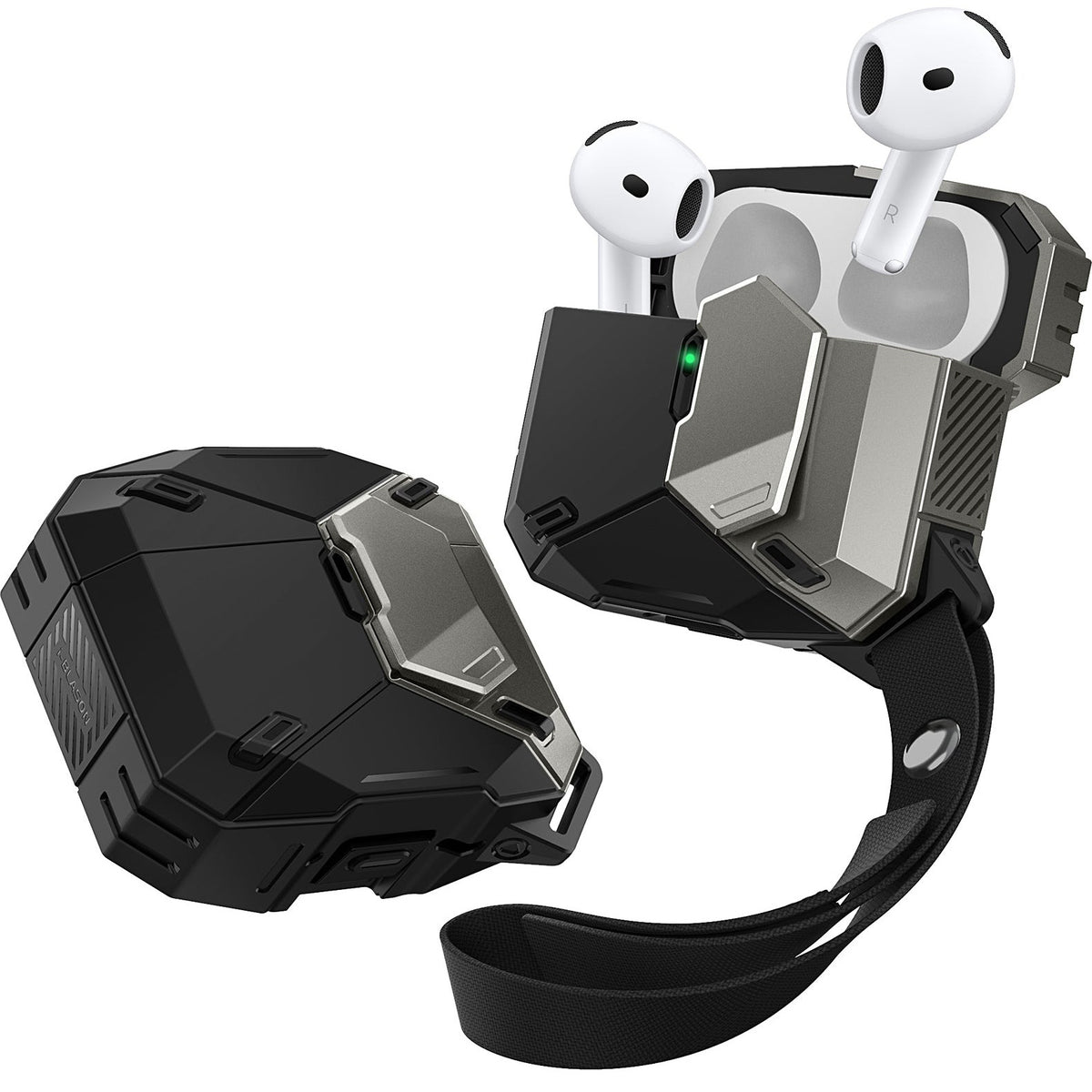 Schutzhülle für AirPods 5 / 4, Supcase i-Blason Matrix mit MagSafe, Schwarz-Silbern
