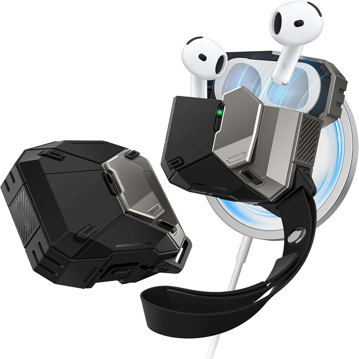 Schutzhülle für AirPods 5 / 4, Supcase i-Blason Matrix mit MagSafe, Schwarz-Silbern