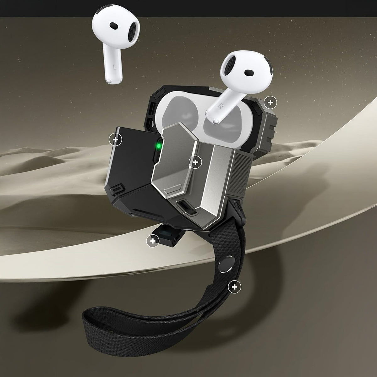 Schutzhülle für AirPods 5 / 4, Supcase i-Blason Matrix mit MagSafe, Schwarz-Silbern