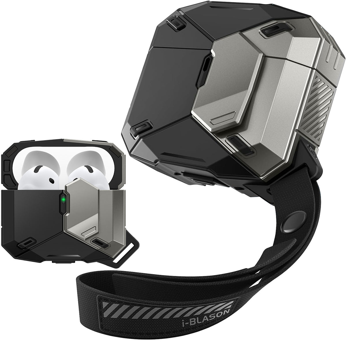 Schutzhülle für AirPods 5 / 4, Supcase i-Blason Matrix mit MagSafe, Schwarz-Silbern