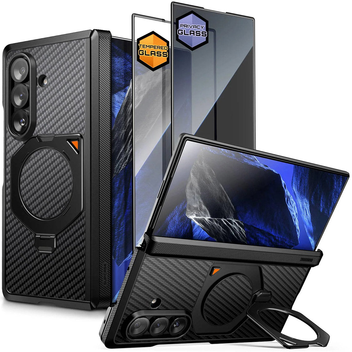 Handyhülle + 9H Glas + Sichtschutzglas für Galaxy Z Fold8 Ultra / Fold7, Supcase UB Aero mit MagSafe, Schwarz