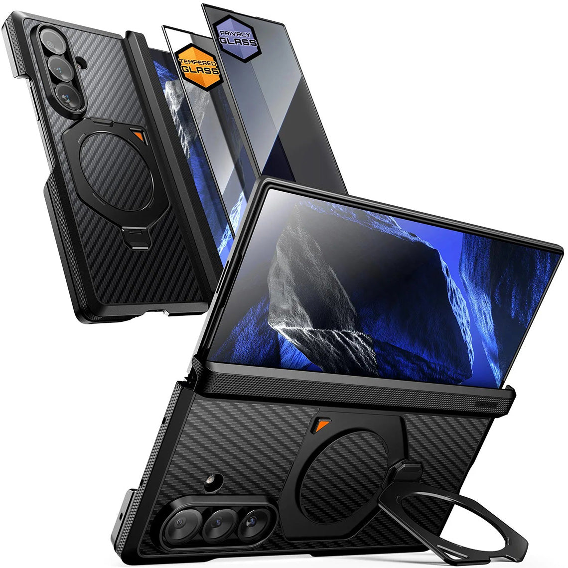 Handyhülle + 9H Glas + Sichtschutzglas für Galaxy Z Fold8 Ultra / Fold7, Supcase UB Aero mit MagSafe, Schwarz