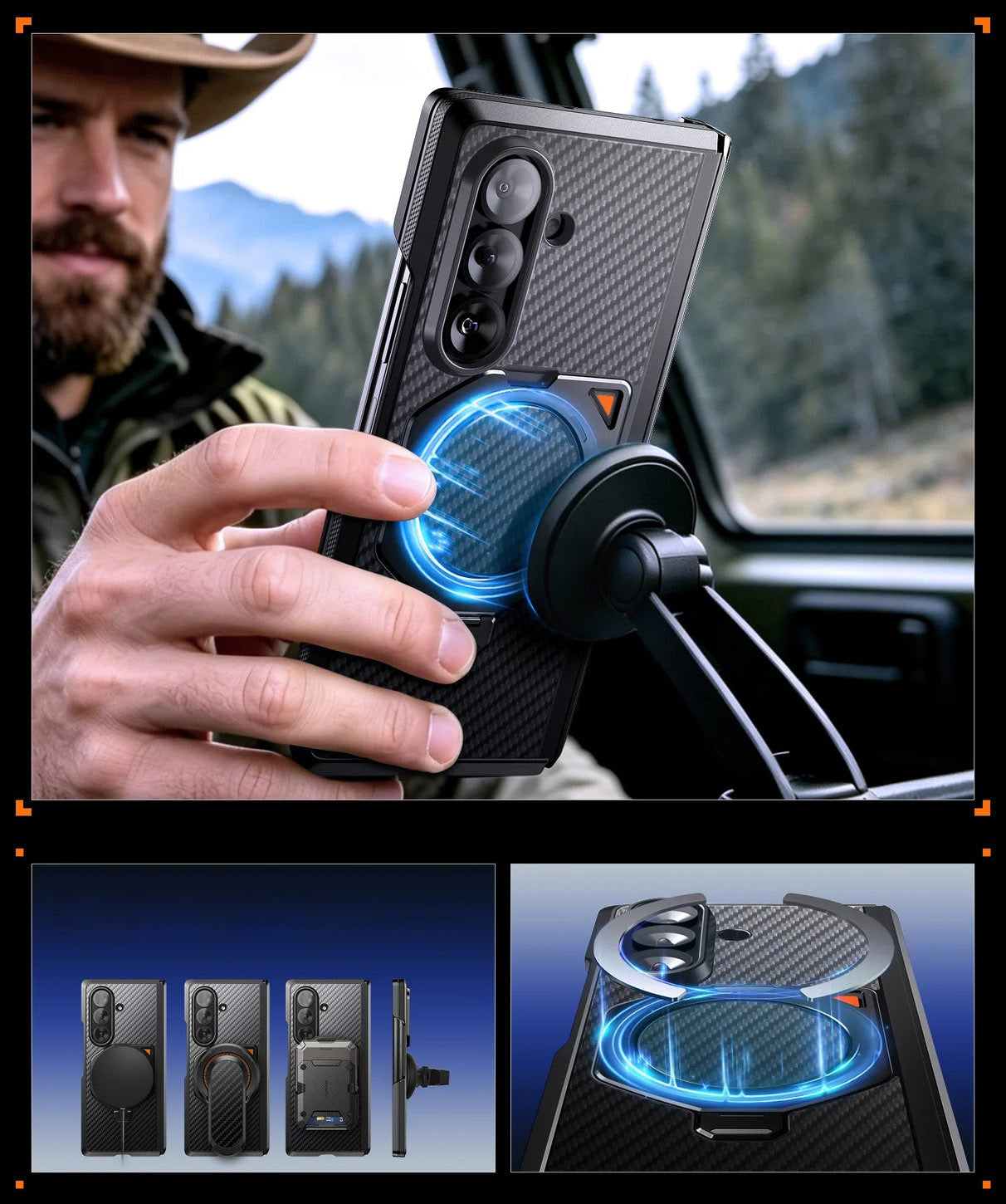Handyhülle + 9H Glas + Sichtschutzglas für Galaxy Z Fold8 Ultra / Fold7, Supcase UB Aero mit MagSafe, Schwarz