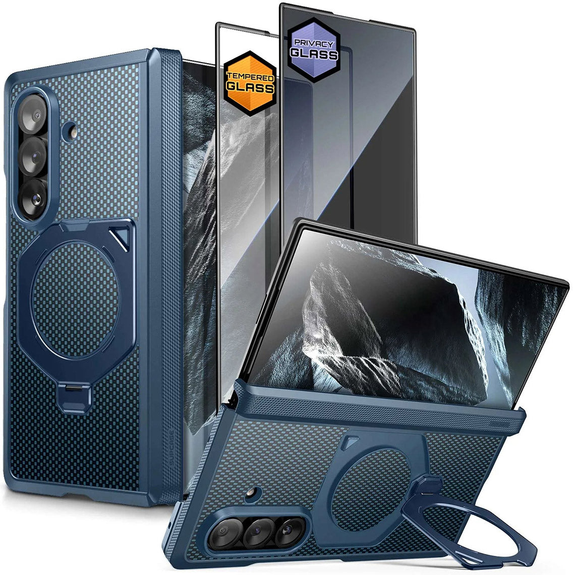 Handyhülle + 9H Glas + Sichtschutzglas für Galaxy Z Fold8 Ultra / Fold7, Supcase UB Aero mit MagSafe, Blau