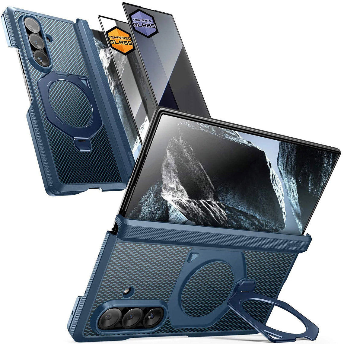 Handyhülle + 9H Glas + Sichtschutzglas für Galaxy Z Fold8 Ultra / Fold7, Supcase UB Aero mit MagSafe, Blau