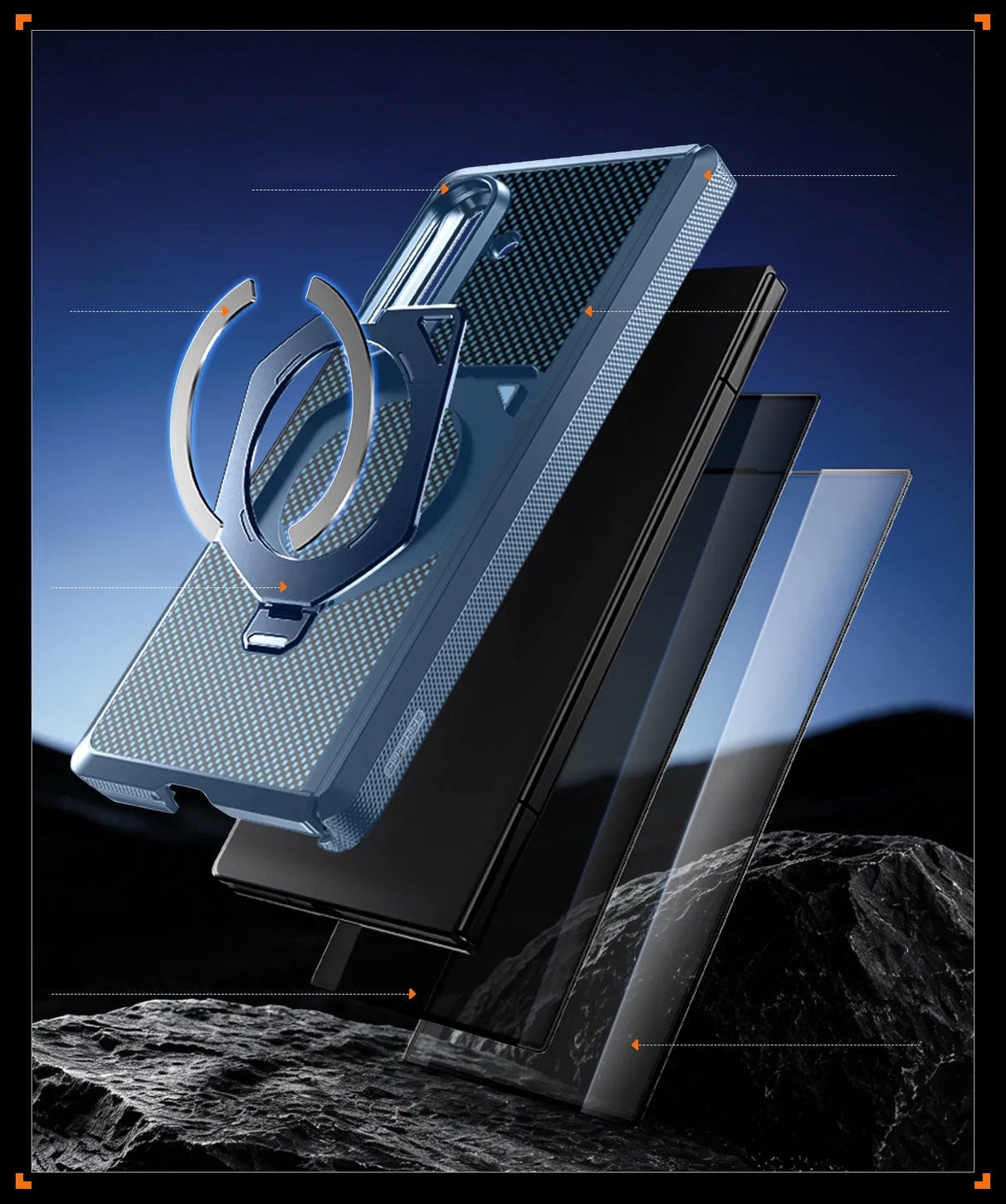 Handyhülle + 9H Glas + Sichtschutzglas für Galaxy Z Fold8 Ultra / Fold7, Supcase UB Aero mit MagSafe, Blau