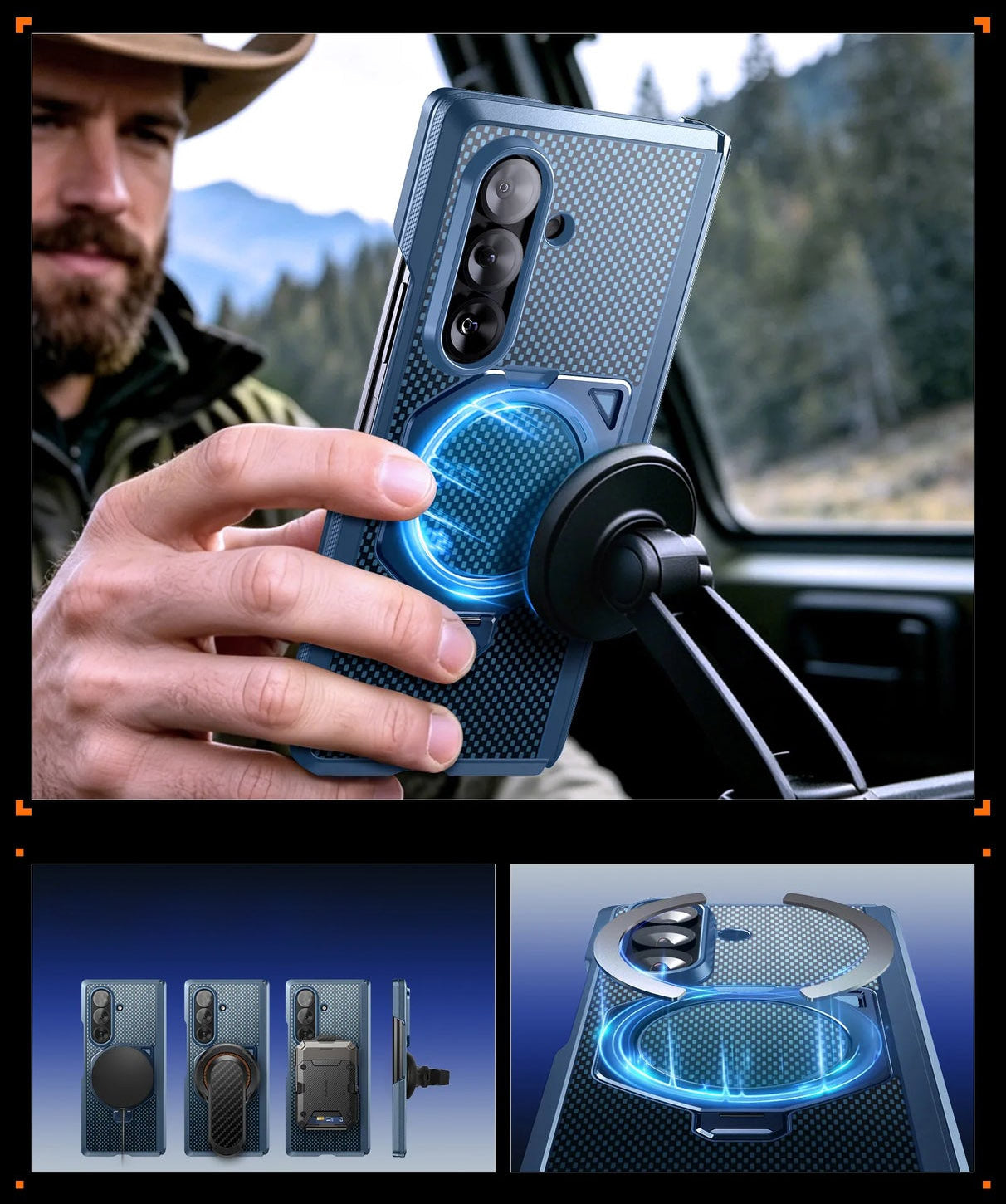Handyhülle + 9H Glas + Sichtschutzglas für Galaxy Z Fold8 Ultra / Fold7, Supcase UB Aero mit MagSafe, Blau