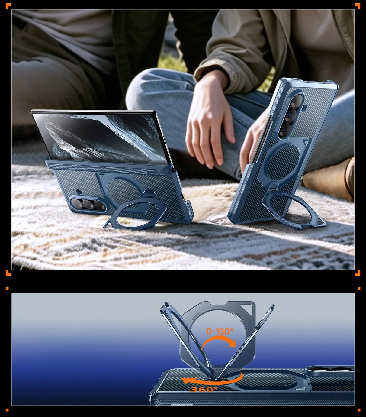 Handyhülle + 9H Glas + Sichtschutzglas für Galaxy Z Fold8 Ultra / Fold7, Supcase UB Aero mit MagSafe, Blau