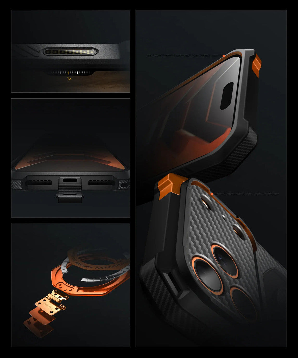 Handyhülle für iPhone 18 Pro Max / 17 Pro Max, Supcase UB Grip Mag (CC) mit MagSafe, Schwarz-Orange (3/11)