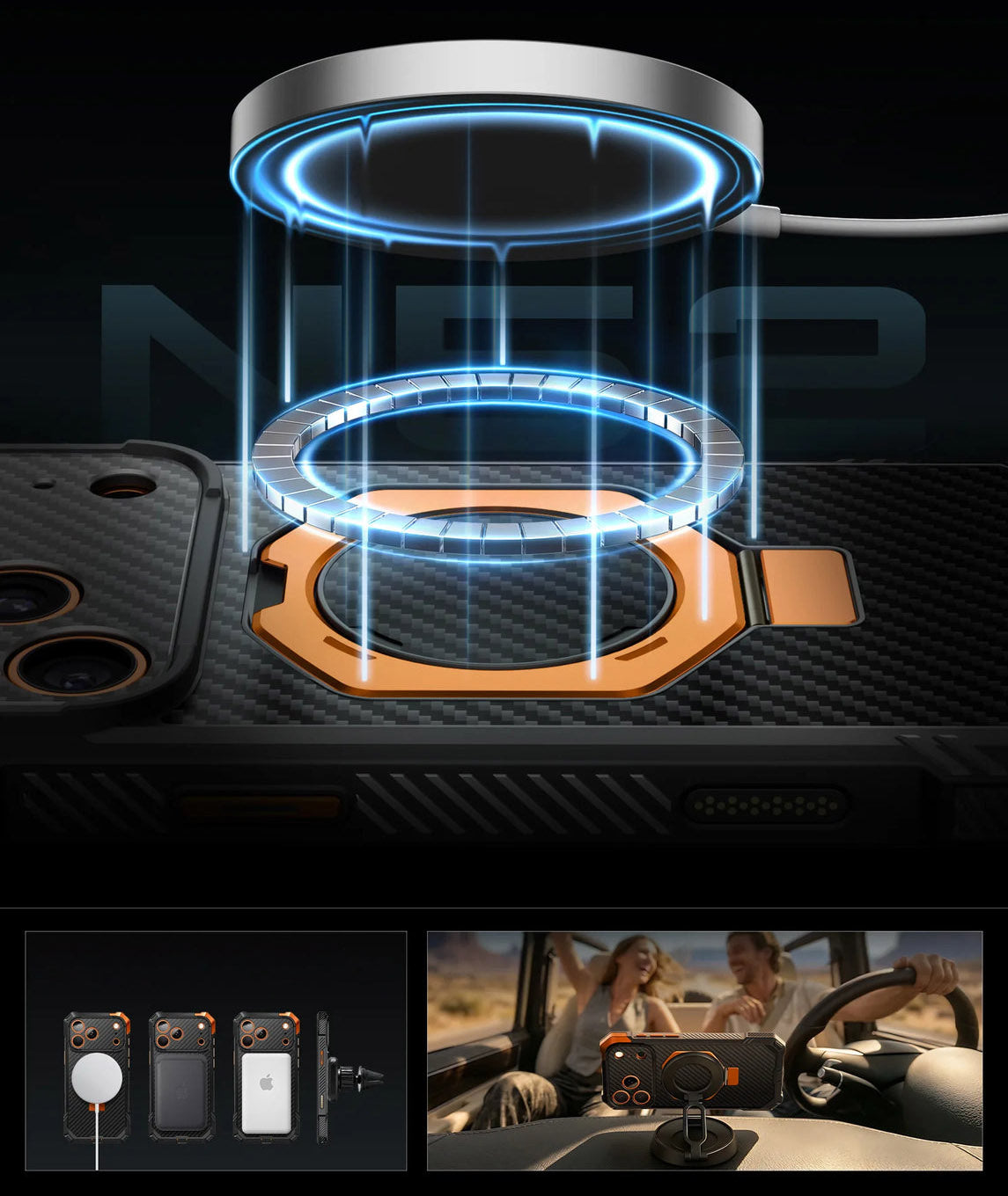 Handyhülle für iPhone 18 Pro Max / 17 Pro Max, Supcase UB Grip Mag (CC) mit MagSafe, Schwarz-Orange (5/11)