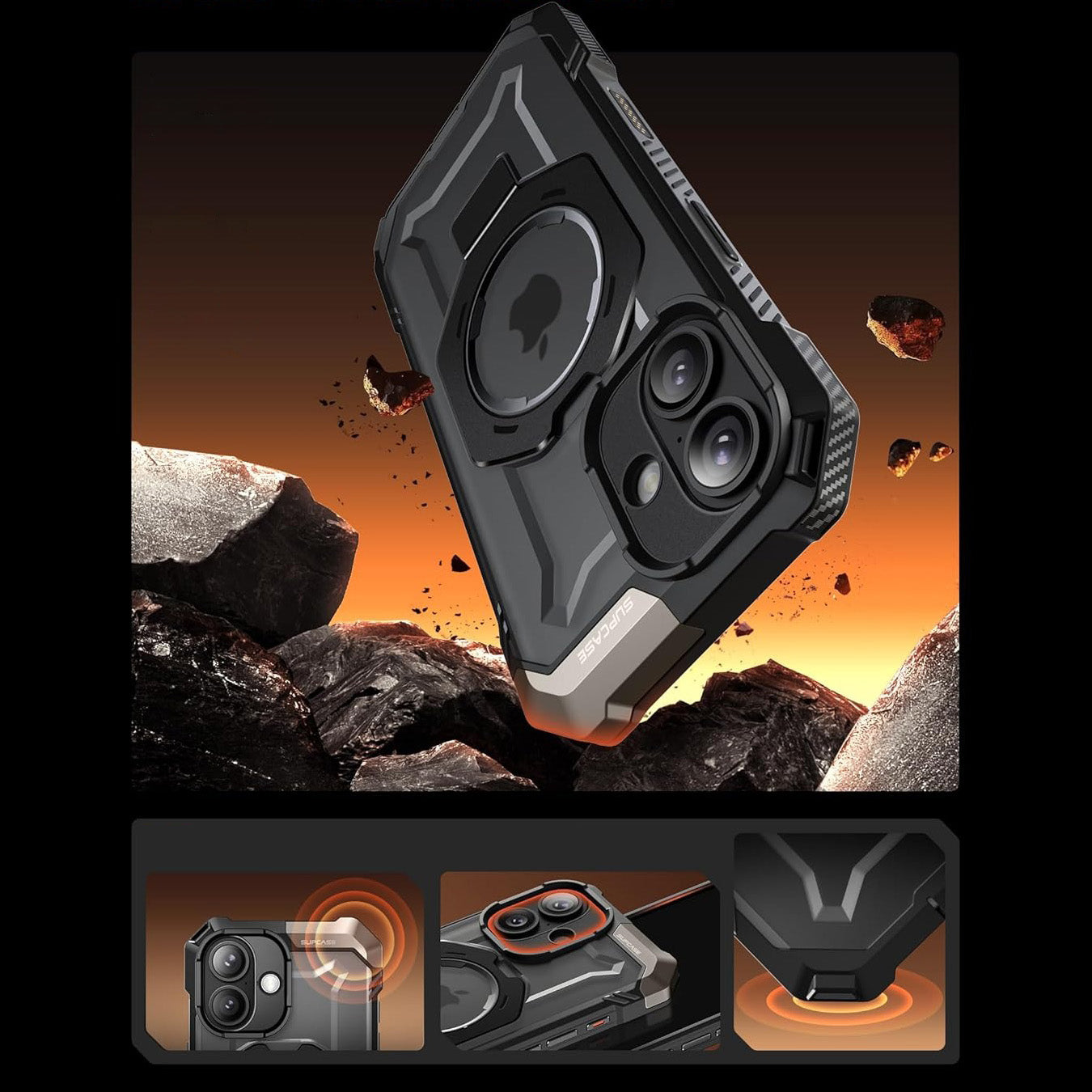 Handyhülle für iPhone 17, Supcase UB Grip Mag mit MagSafe (CC), Schwarz-Transparent