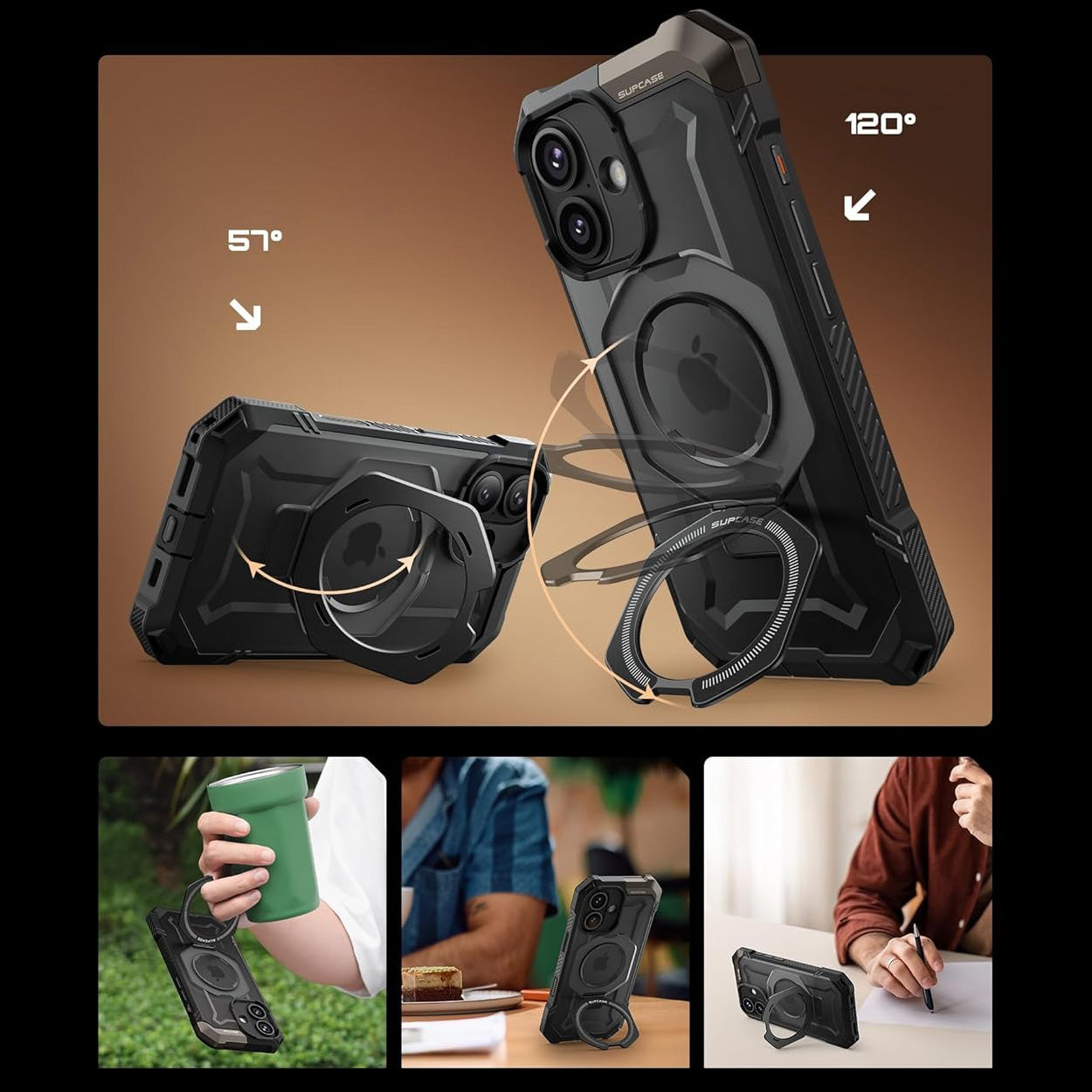 Handyhülle für iPhone 17, Supcase UB Grip Mag mit MagSafe (CC), Schwarz-Transparent