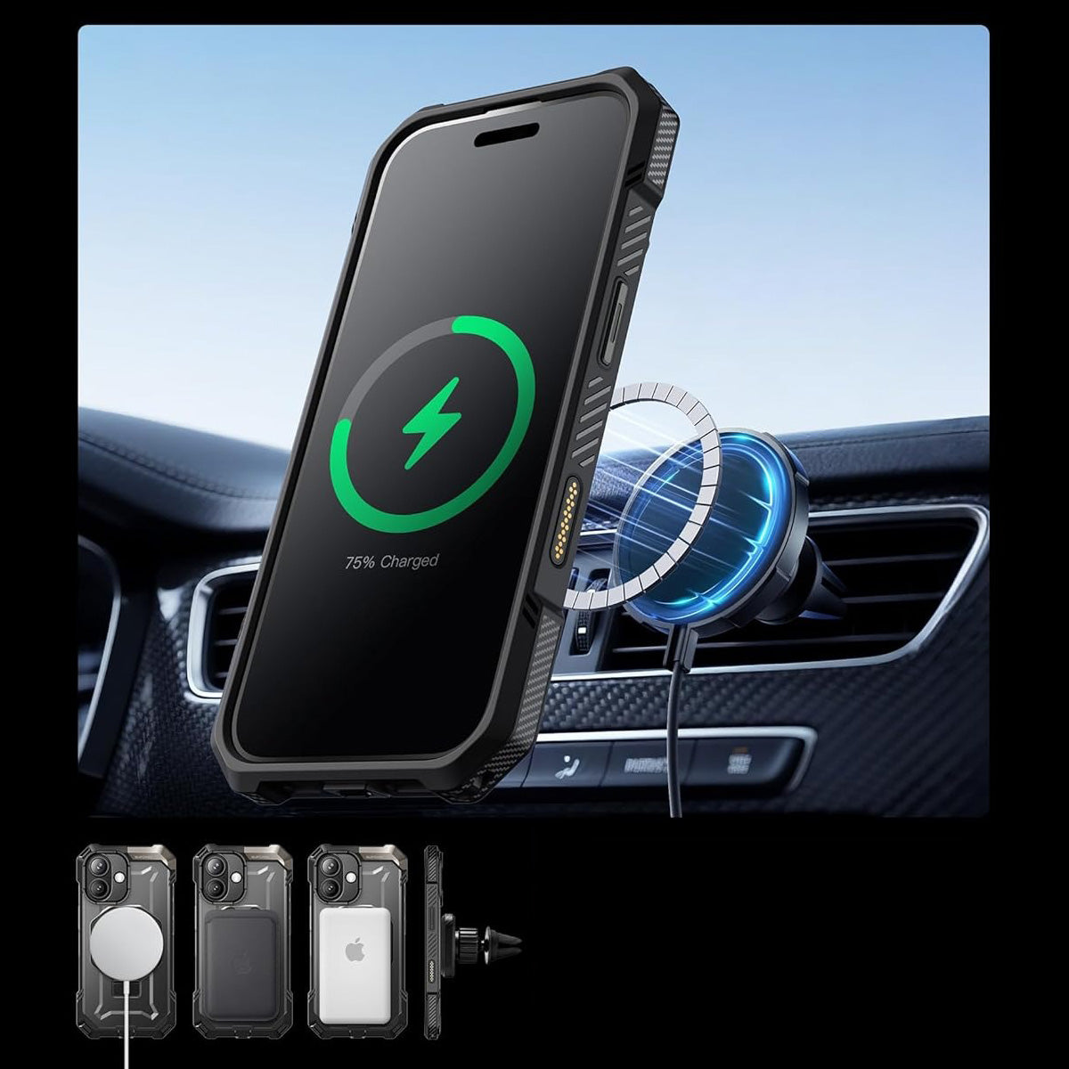 Handyhülle für iPhone 17, Supcase UB Grip Mag mit MagSafe (CC), Schwarz-Transparent