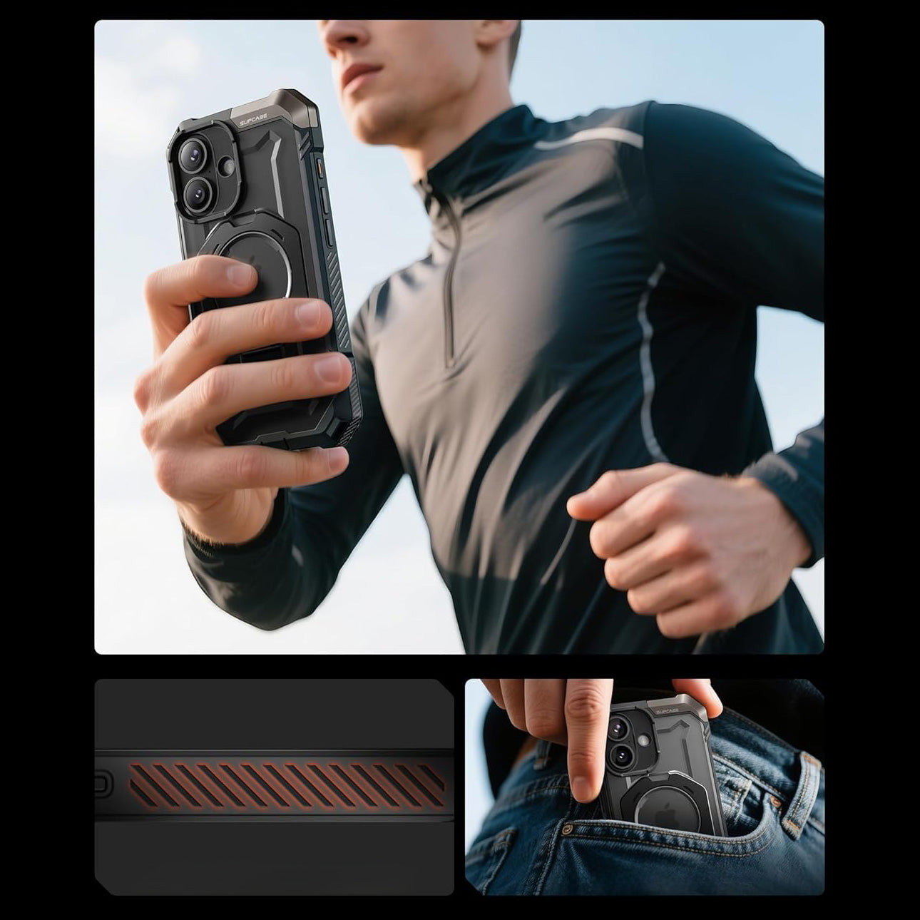 Handyhülle für iPhone 17, Supcase UB Grip Mag mit MagSafe (CC), Schwarz-Transparent