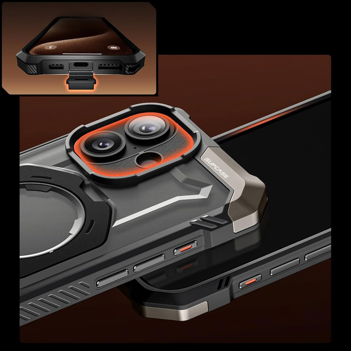 Handyhülle für iPhone 17, Supcase UB Grip Mag mit MagSafe (CC), Schwarz-Transparent
