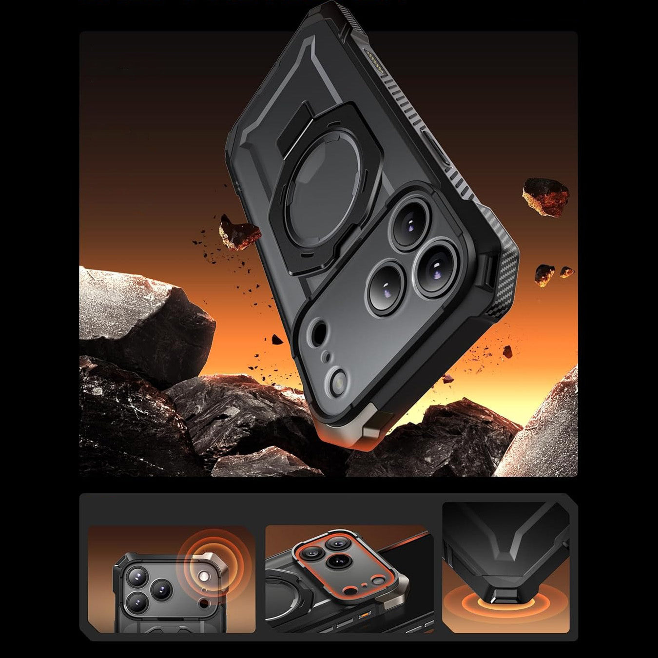 Handyhülle für iPhone 17 Pro, Supcase UB Grip Mag mit MagSafe (CC), Schwarz-Transparent