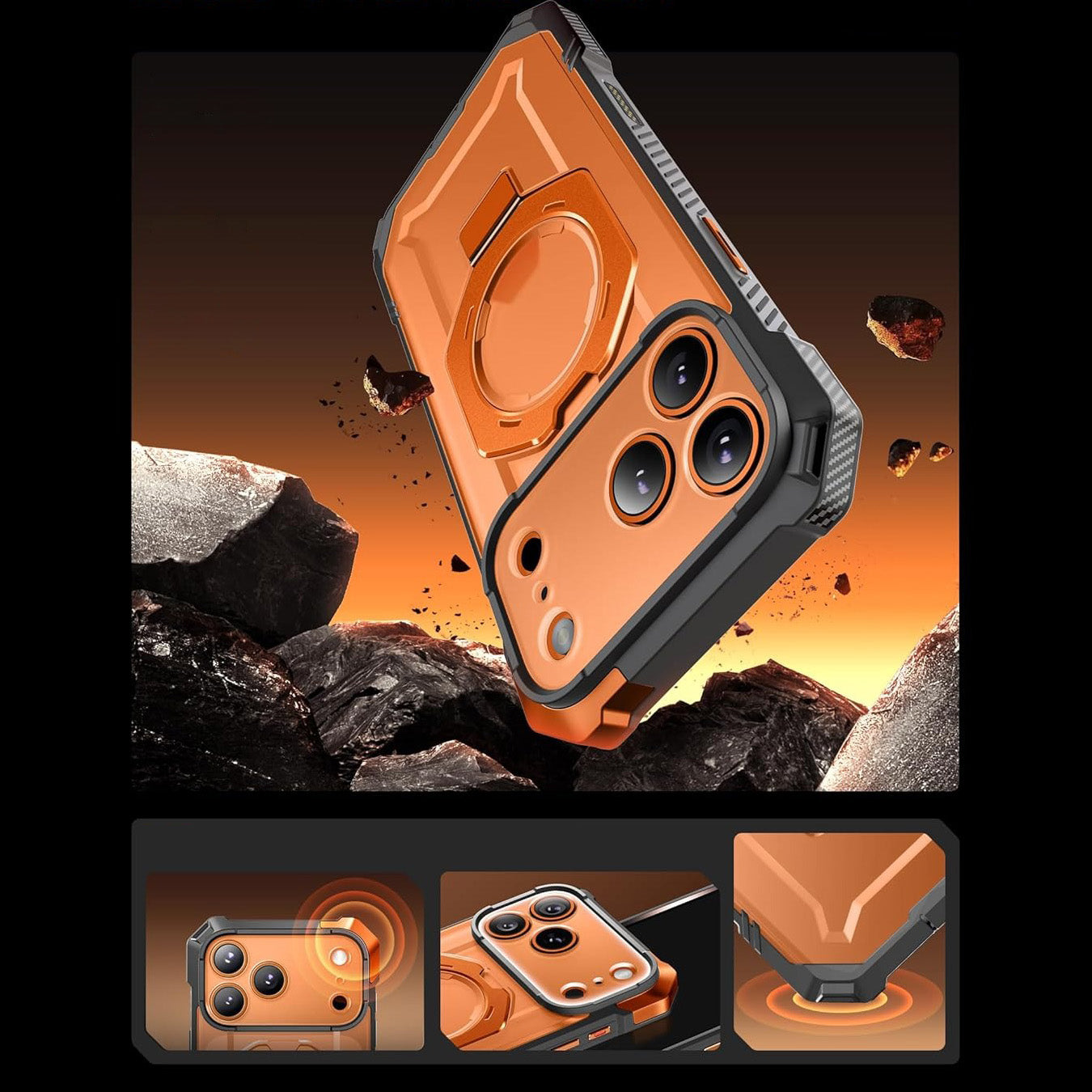 Handyhülle für iPhone 17 Pro, Supcase UB Grip Mag mit MagSafe (CC), Grau-Transparent-Orange
