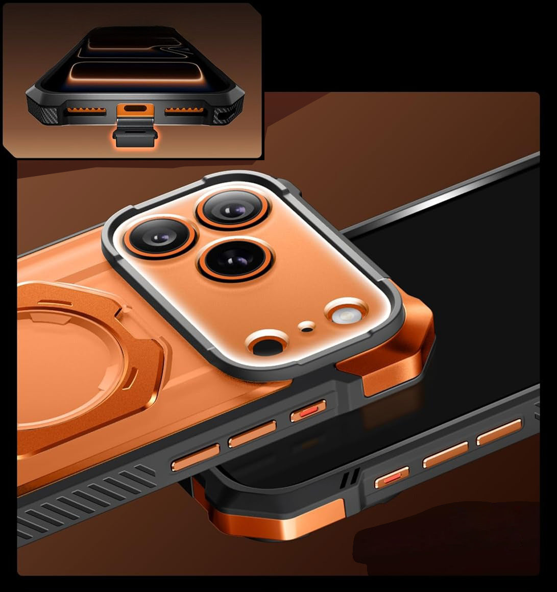 Handyhülle für iPhone 17 Pro, Supcase UB Grip Mag mit MagSafe (CC), Grau-Transparent-Orange