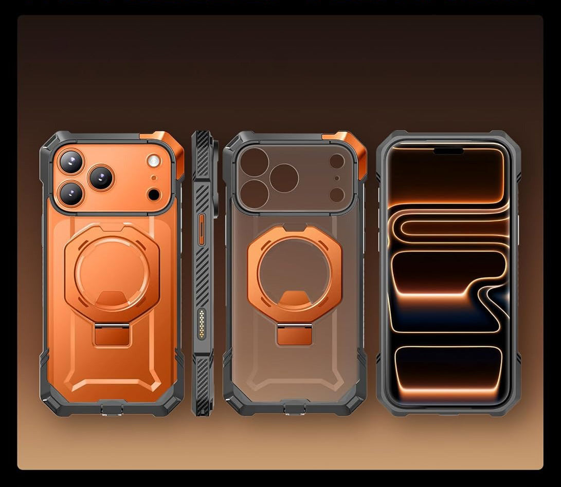 Handyhülle für iPhone 17 Pro, Supcase UB Grip Mag mit MagSafe (CC), Grau-Transparent-Orange