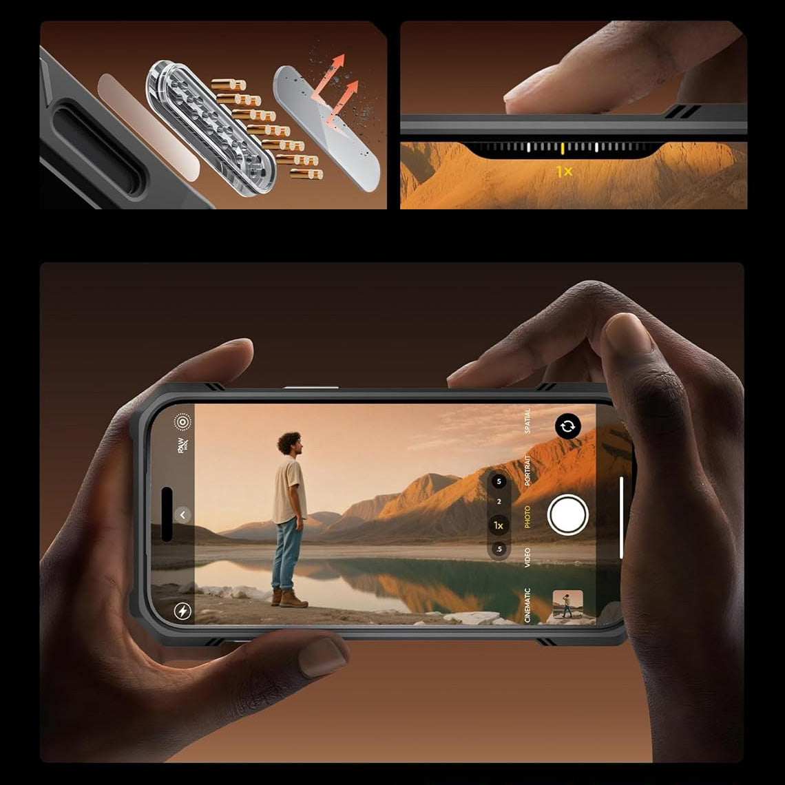 Handyhülle für iPhone 17 Pro, Supcase UB Grip Mag mit MagSafe (CC), Grau-Golden