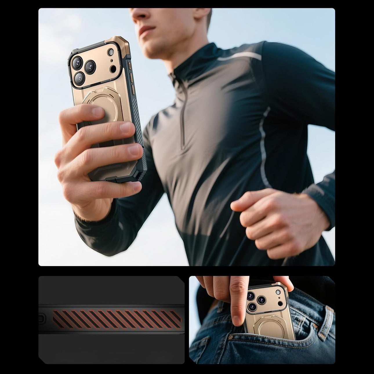 Handyhülle für iPhone 17 Pro, Supcase UB Grip Mag mit MagSafe (CC), Grau-Golden