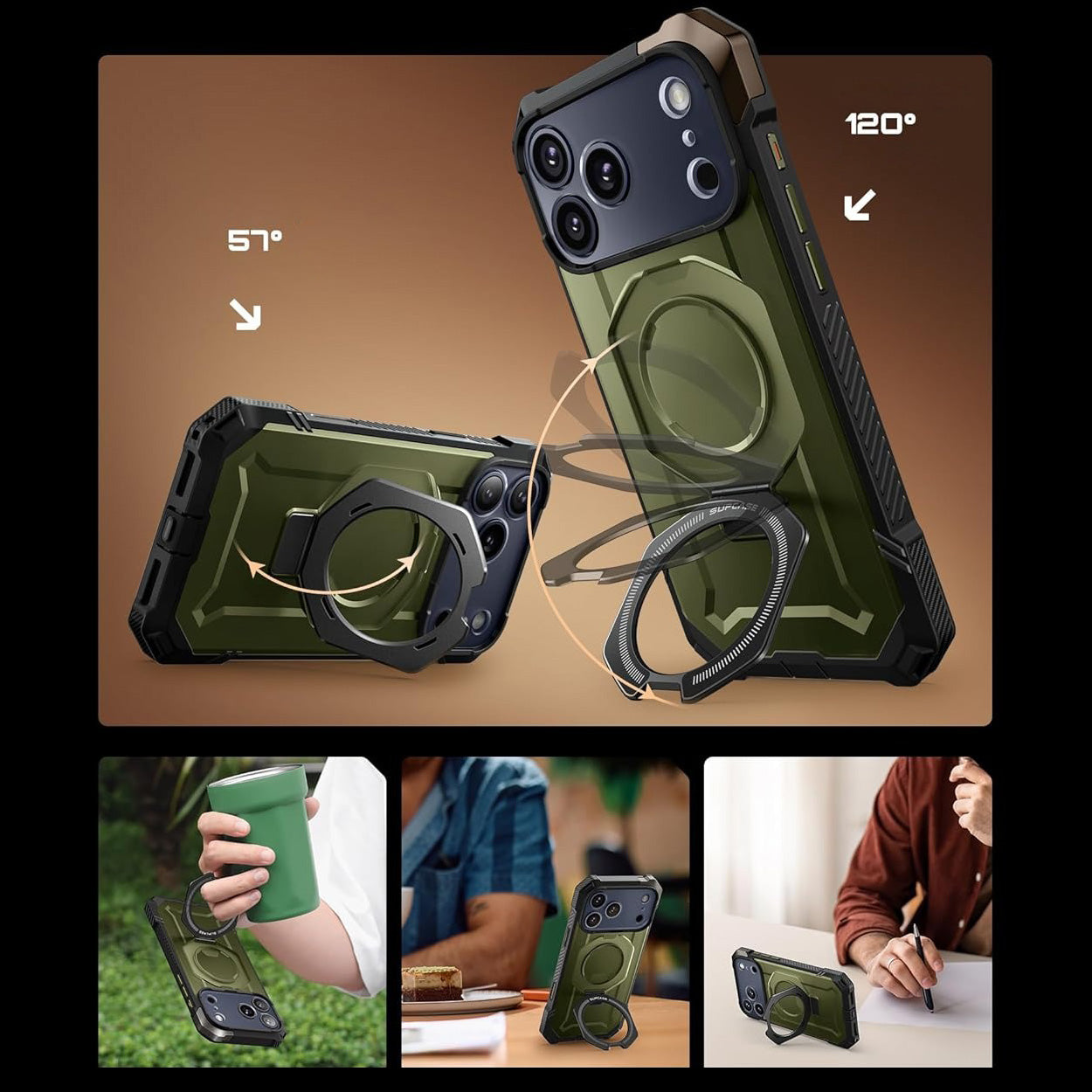 Handyhülle für iPhone 17 Pro, Supcase UB Grip Mag mit MagSafe (CC), Schwarz-Grün