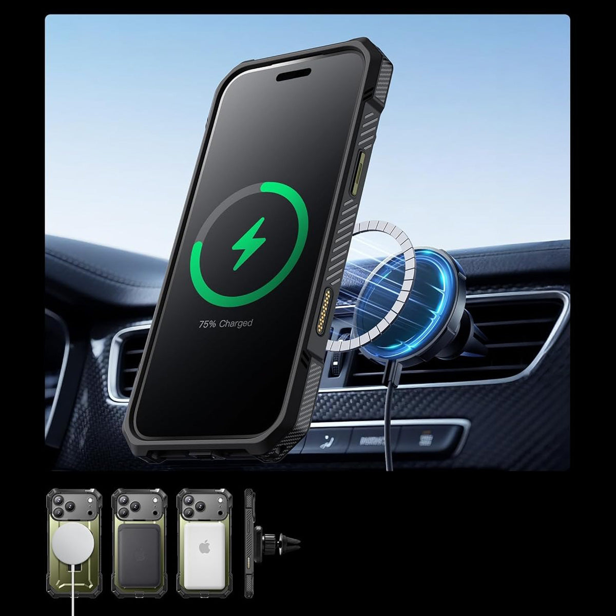 Handyhülle für iPhone 17 Pro, Supcase UB Grip Mag mit MagSafe (CC), Schwarz-Grün