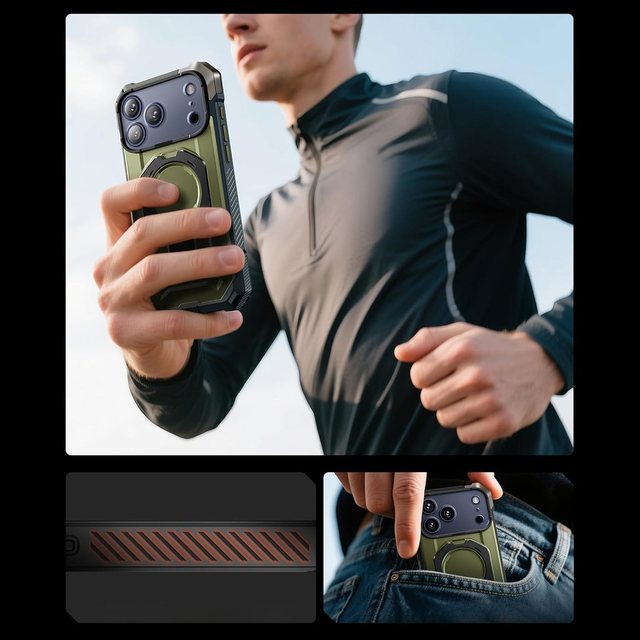 Handyhülle für iPhone 17 Pro, Supcase UB Grip Mag mit MagSafe (CC), Schwarz-Grün