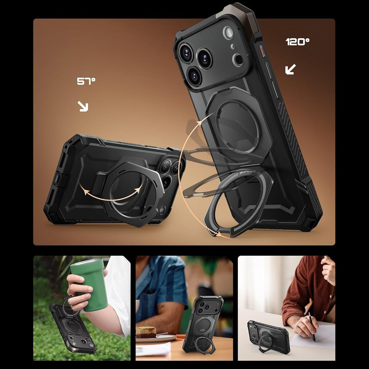 Handyhülle für iPhone 17 Pro Max, Supcase UB Grip Mag mit MagSafe (CC), Schwarz-Transparent